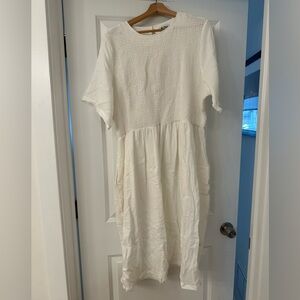 Women's Cream Midi Dress - Lightweight Textured Summer Dress